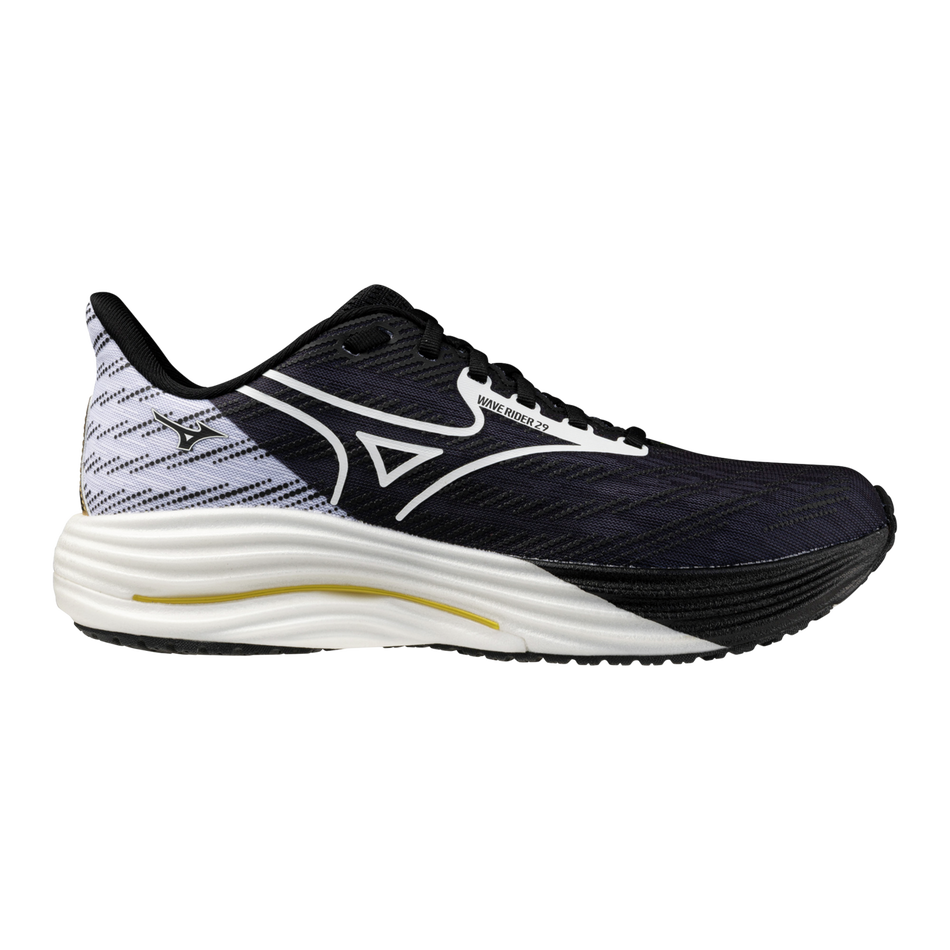 Mizuno Men's Wave Rider 29 Running Shoe - Black/White/Gold 1