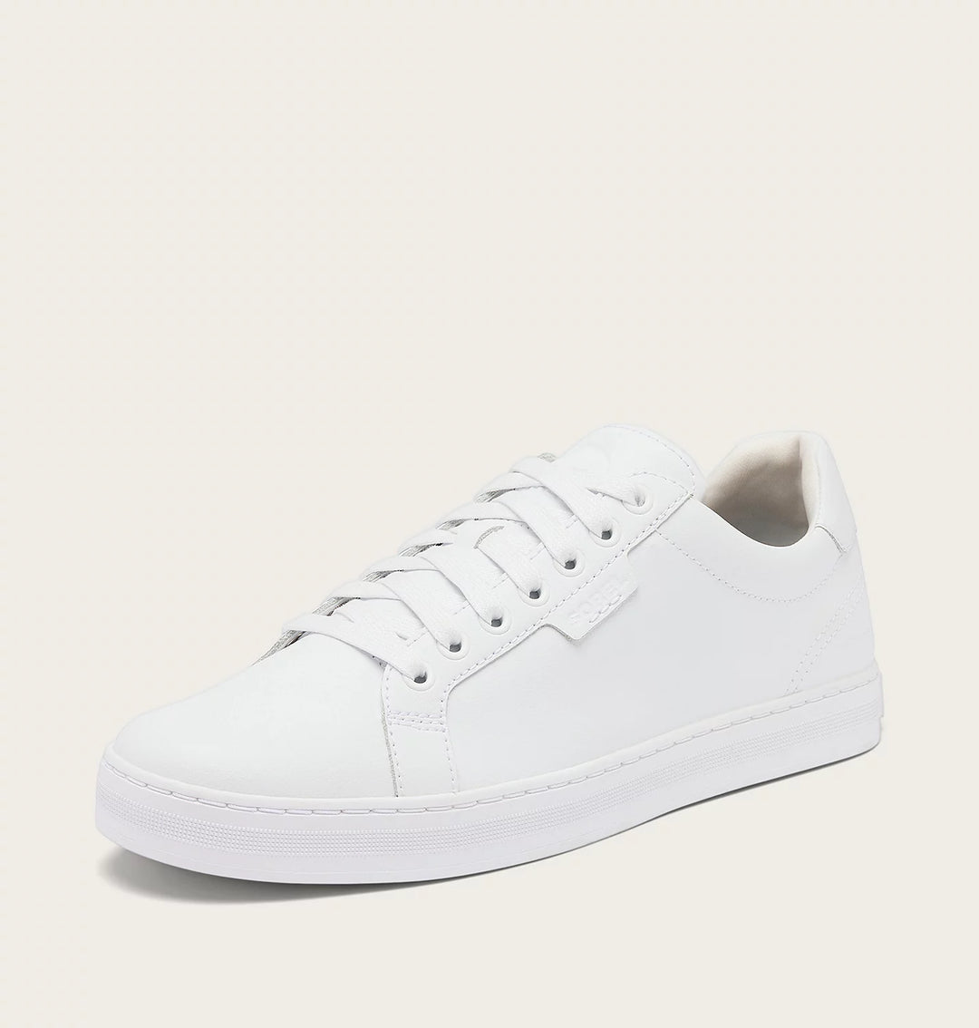 Sorel Men's Cyprus Waterproof white Sneaker left shoe outside angle view on white background.