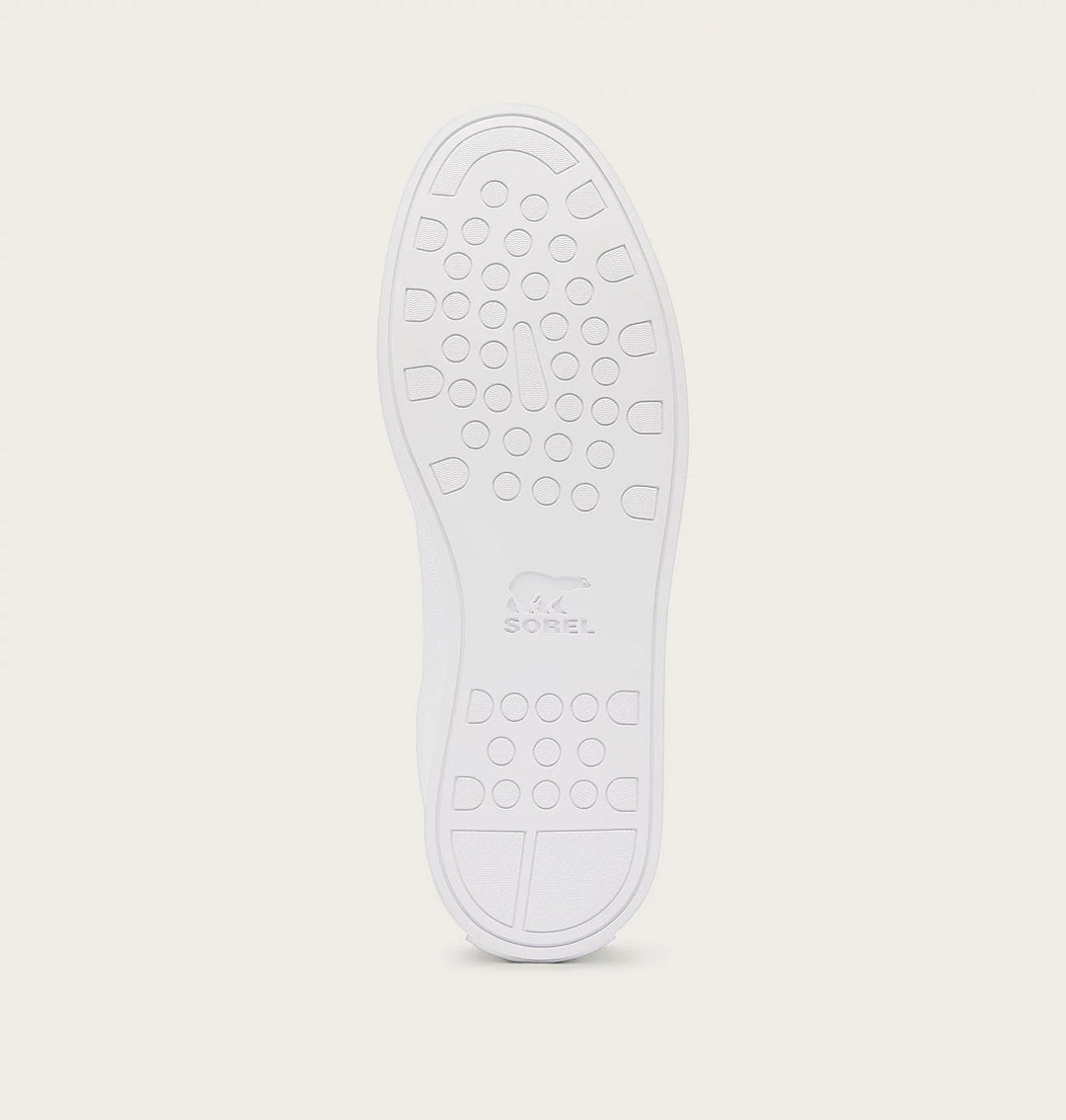 Sorel Men's Cyprus Waterproof white Sneaker sole view on white background.