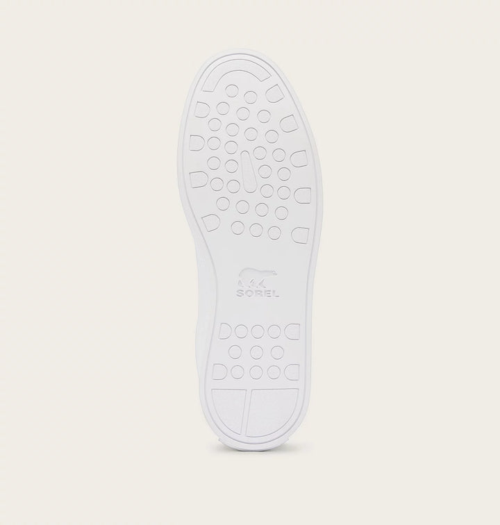 Sorel Men's Cyprus Waterproof white Sneaker sole view on white background.