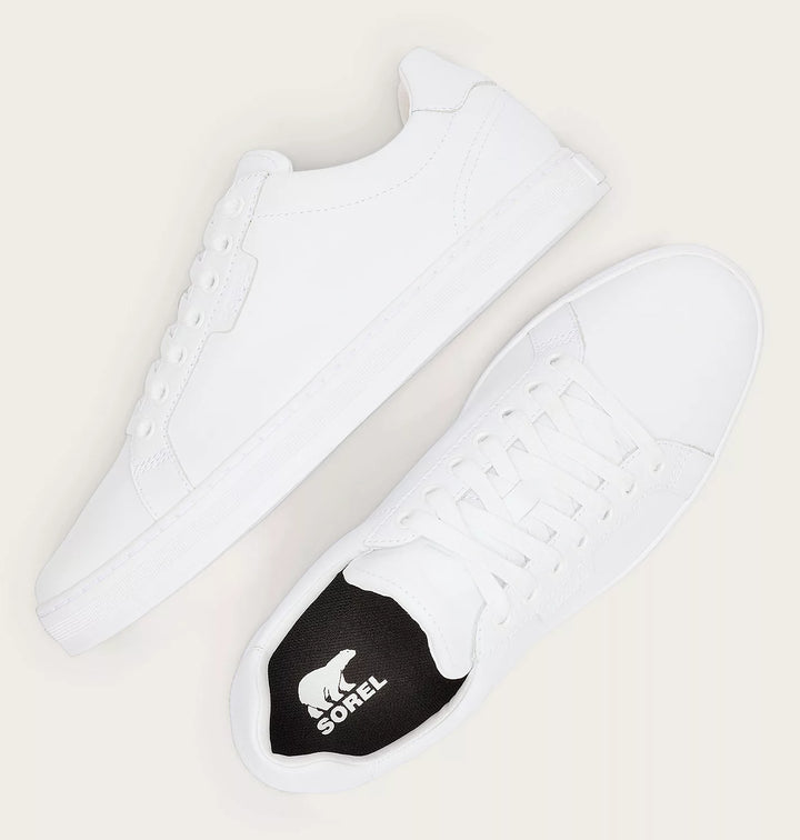 Sorel Men's Cyprus Waterproof white Sneaker top view on white background.