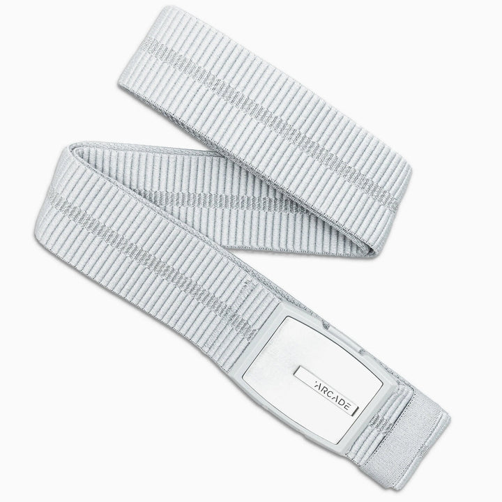 Arcade Stamped Stretch Belt in Steel — full belt view