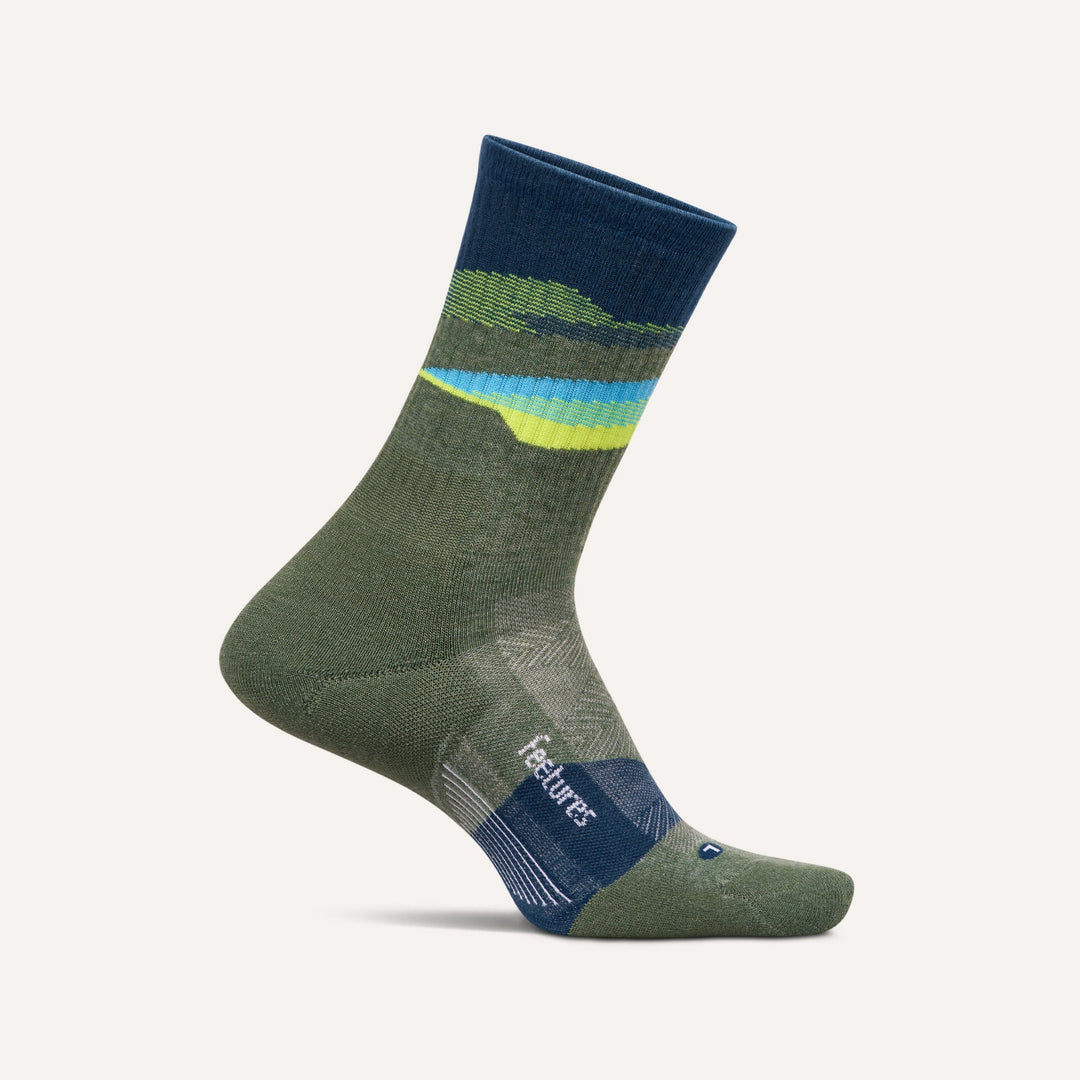 Feetures Trail Max Cushion Mini Crew trail sock in Tectonic Green