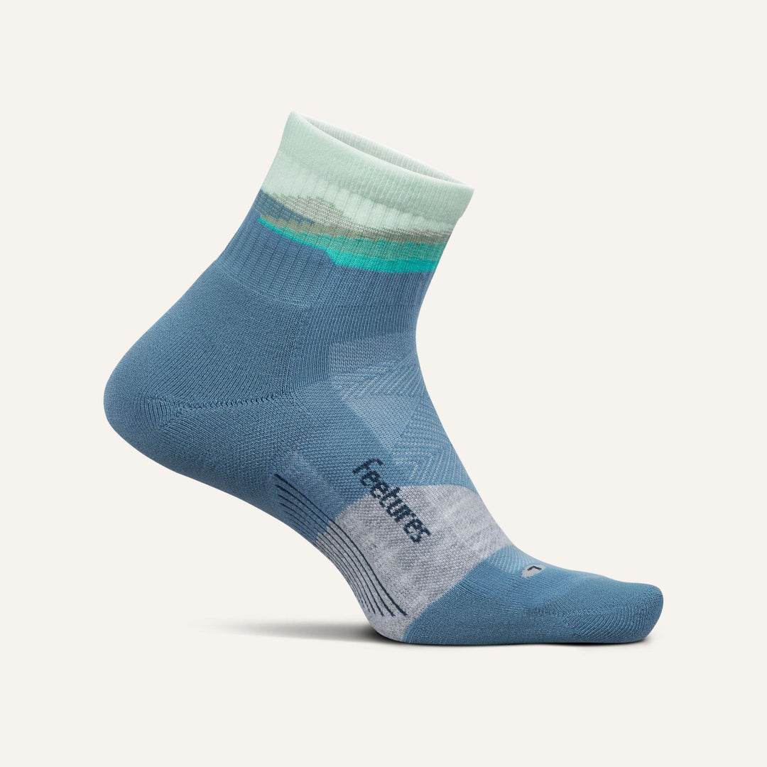 Feetures Trail Max Cushion Quarter Crew trail sock in Tectonic Blue