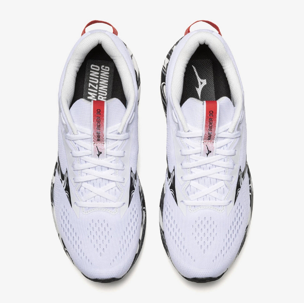 Mizuno Wave Rider 30 White Black heel cushioning view