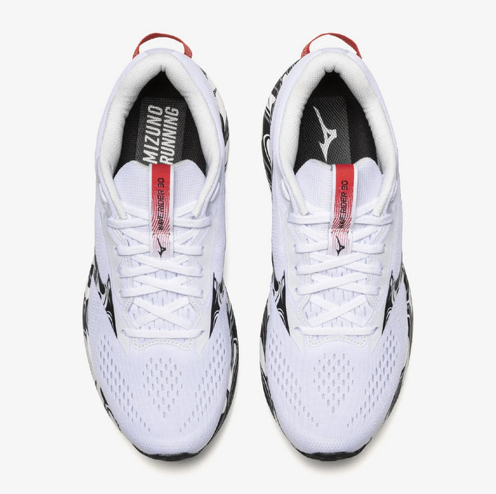 Mizuno Wave Rider 30 White Black heel cushioning view