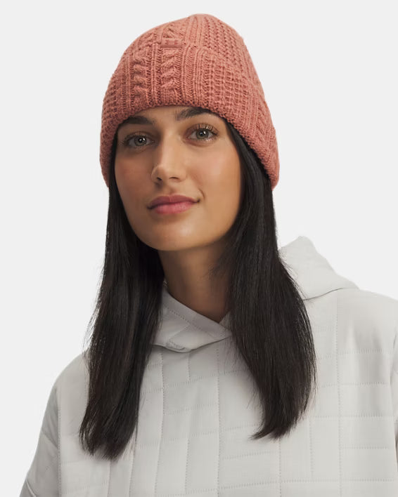 Ua Women's Halftime Cable Knit Beanie Sequoia / Cinna Red 1