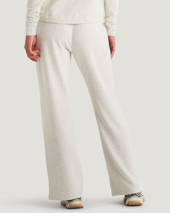 Free Fly Womens Bamboo Lightweight Fleece Wide Leg Pant in Off White Heather - back view