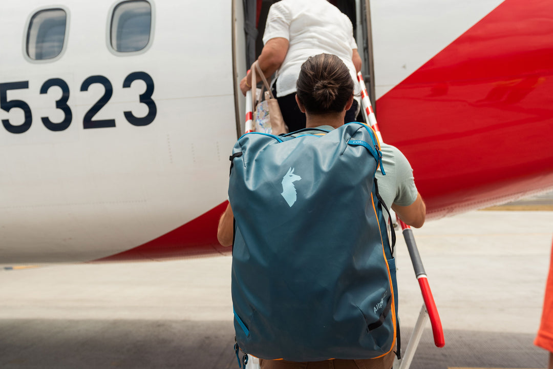 Cotopaxi Allpa 42L Travel Pack in use and product frame - View 1