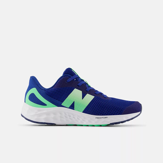 Blue and green running shoe on a white background