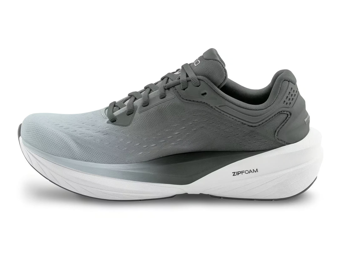 Topo Athletic Phantom 4 women’s Grey/Grey running shoe angled view
