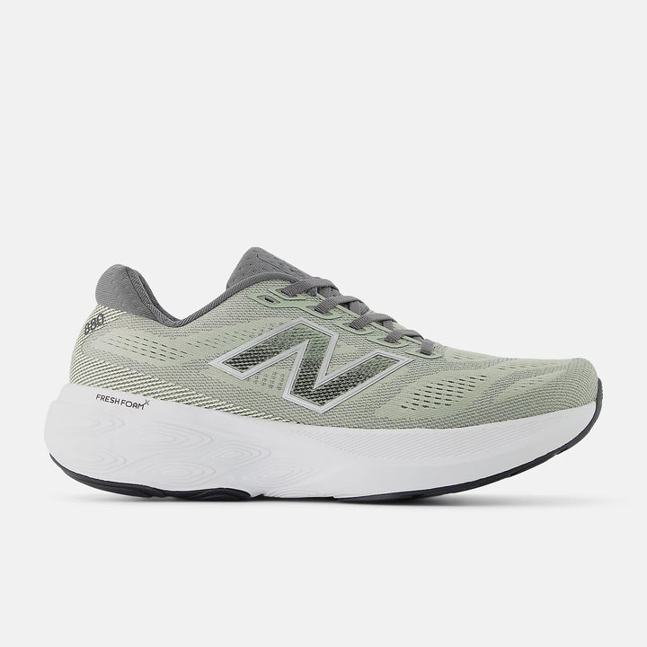 Gray running shoe with New Balance logo on a white background