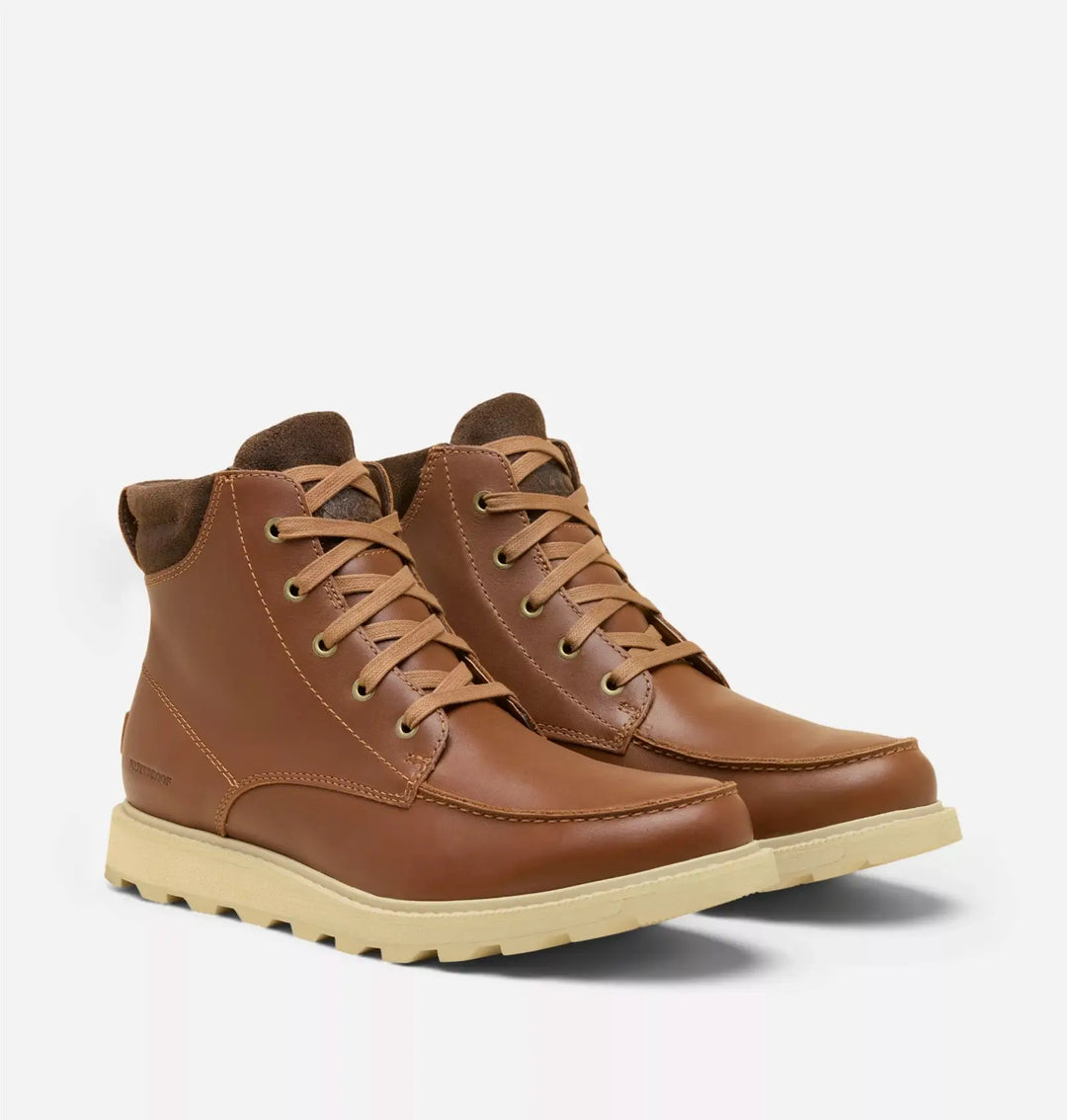 Pair of Sorel Madson Mac toe Men's Boot Side view on a white background