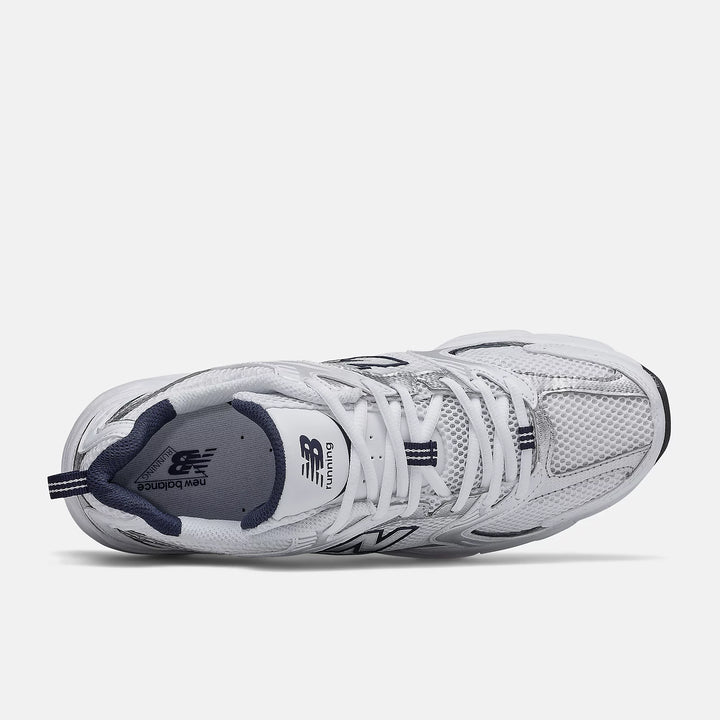New Balance 530 Shoe - White with Natural Indigo top view