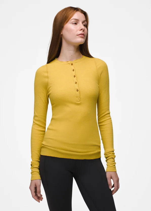 prAna - Prana Women's Touchstone Henley Top Golden Leaf Heather - The Shoe Collective