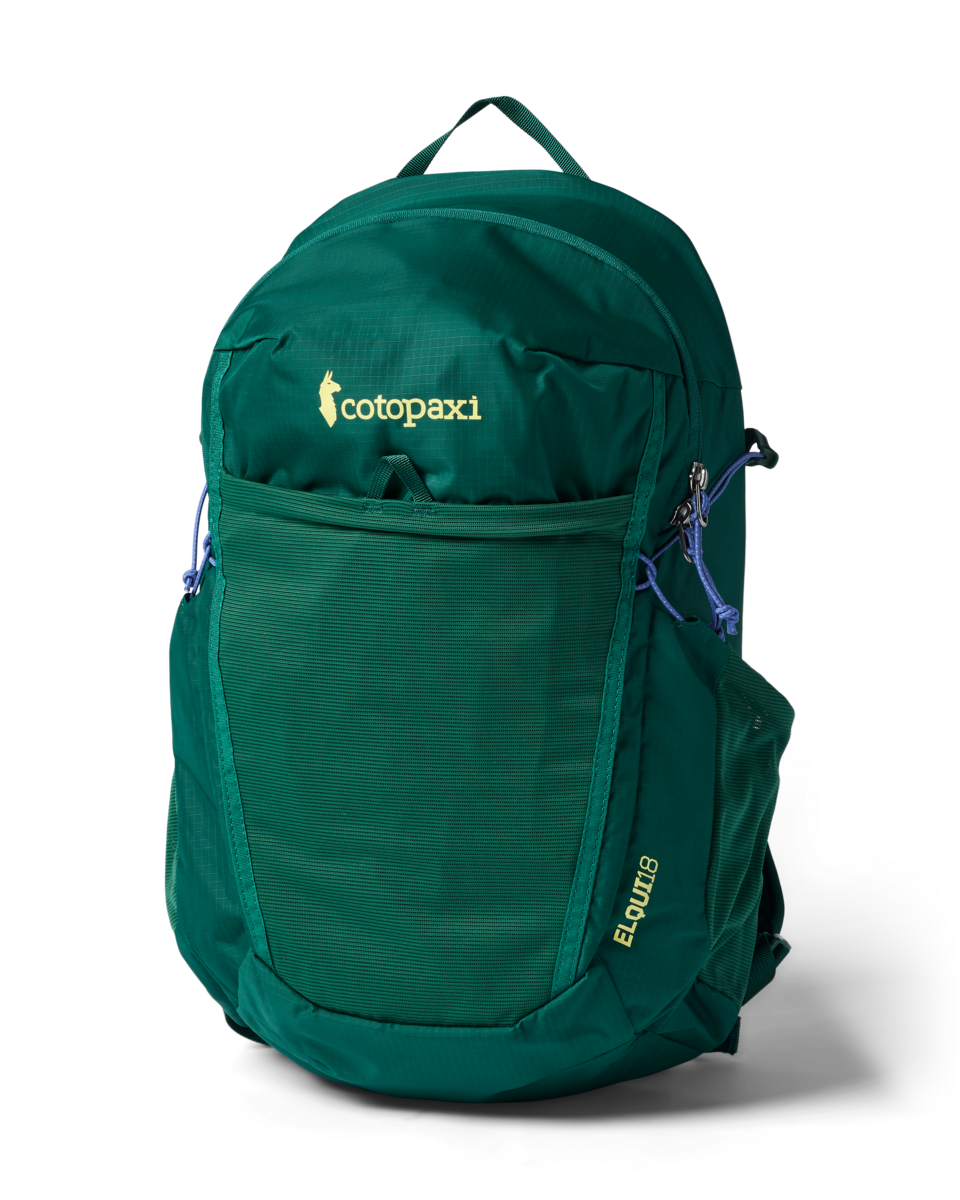 Cotopaxi Elqui 18L Backpack in Carbon and Kale colorways shown from multiple angles - View 9