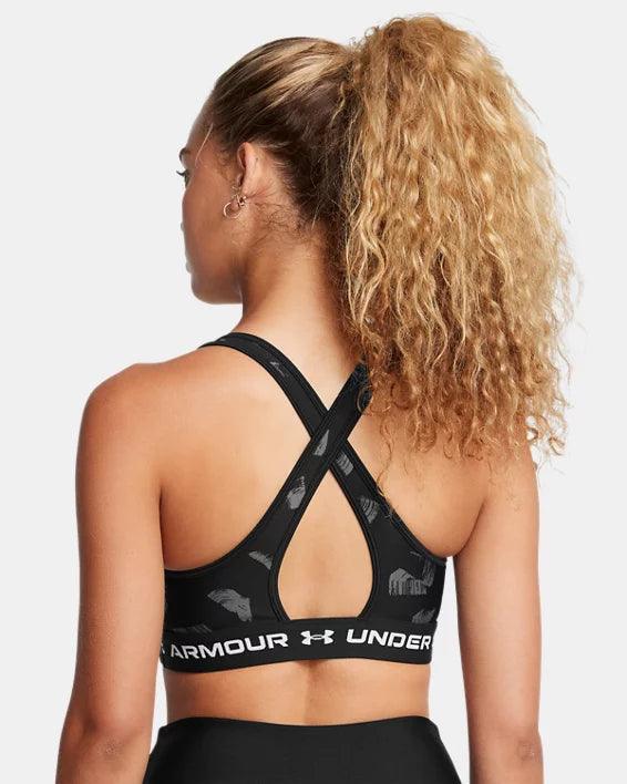 Under Armour - UA Women's Crossback Mid Print sports bra Black - The Shoe Collective